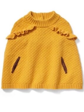 Janie and Jack Yellow Knit Ruffle Trim Poncho Sweater Wool Blend Size 18-24m EUC